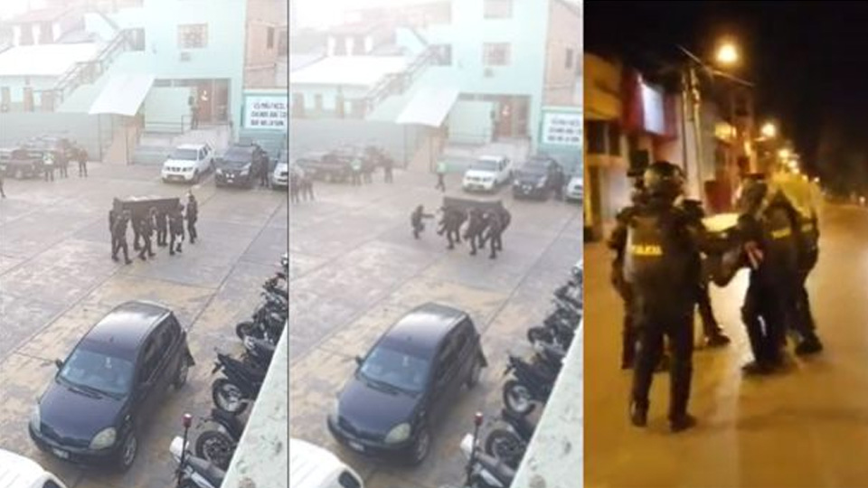 PolicÃ­a conciencia a habitantes realizando el baile del ataud por sus calles