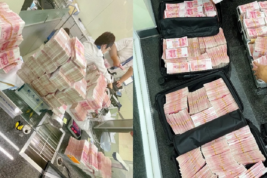 Millonario chino retira 5 millones de yuanes y obliga a contarlos a mano