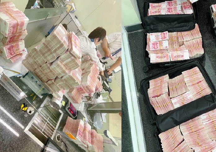 Millonario chino retira 5 millones de yuanes y obliga a...